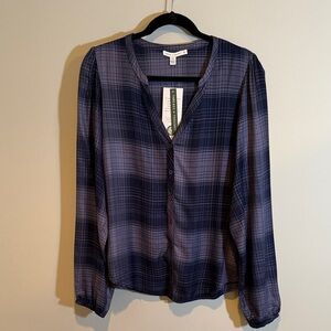 Threads 4 Thought Navy Plaid V-Neck Blouse